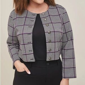 Torrid STUDIO DOUBLE KNIT CROPPED COLLARLESS JACKET